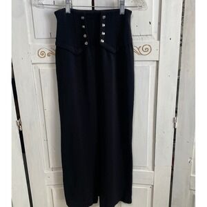 Vintage 90s Tower Grommet Tie Maxi Skirt Women XS Center Slit Noir Goth Castle‎
